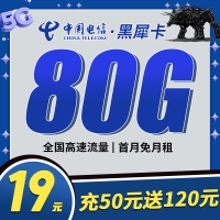卡世界电信黑犀卡19元80G