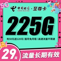 卡世界电信至尊卡29元225G+100分钟