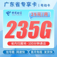 电信粤动卡29元235G+100分钟+广东专属