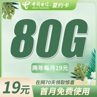 电信夏约卡19元80G+首月免费!