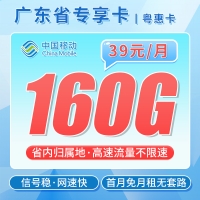移动粤惠卡39元160G+广东专属