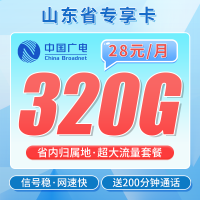 广电山东卡28元320G+200分钟+山东专属！