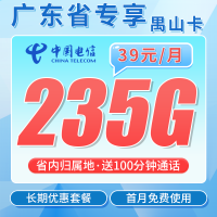 电信禺山卡39元235G+100分钟+广东省专属！