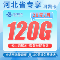 联通河朔卡29元120G+100分钟+长期套餐+河北专属！