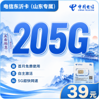 电信东沂卡39元205G全国流量+长期套餐+山东专属！
