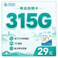 移动浙栖卡29元315G+200分钟通话+浙江专属！