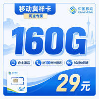 移动冀祥卡29元160G+100分钟+河北专属！