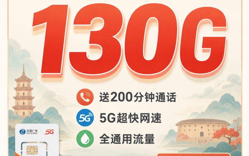 广电福瑞卡29元130G通用流量+200分钟+福建专属！